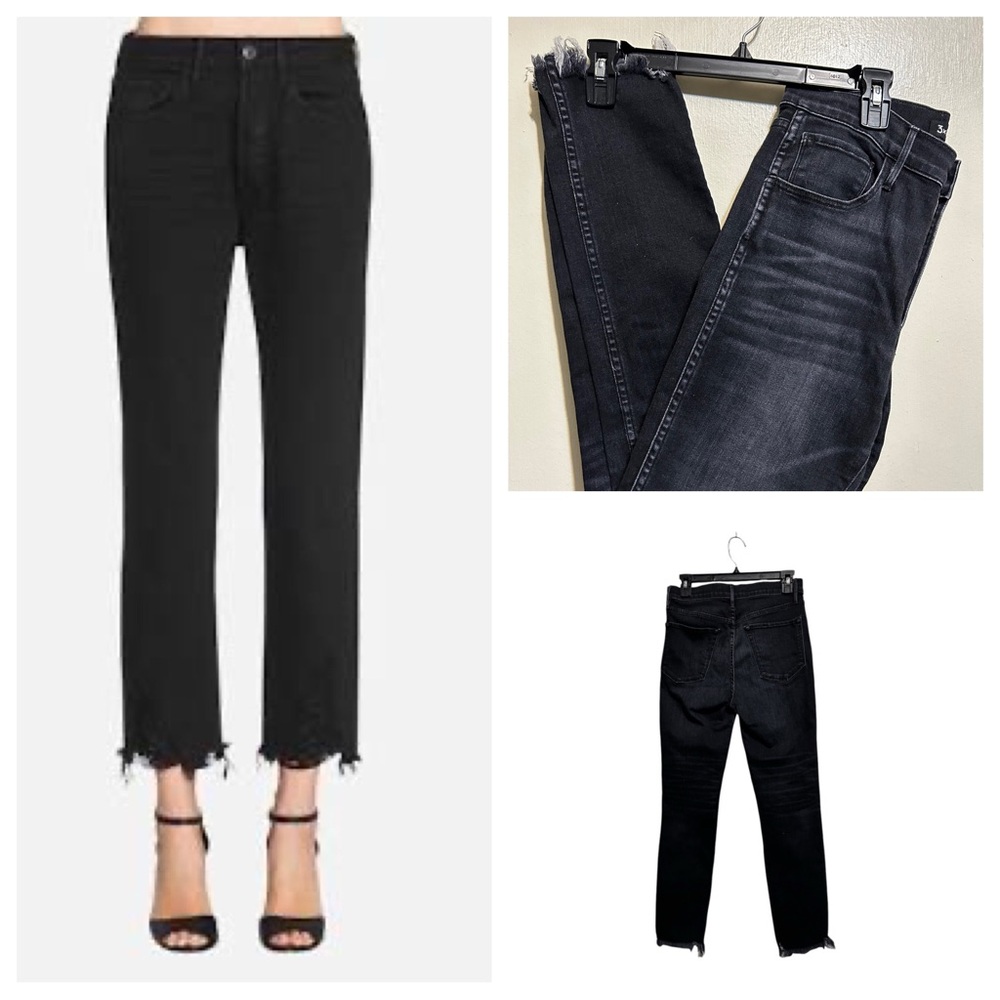 3X1 NYC Women's Black Frayed Hem Jeans